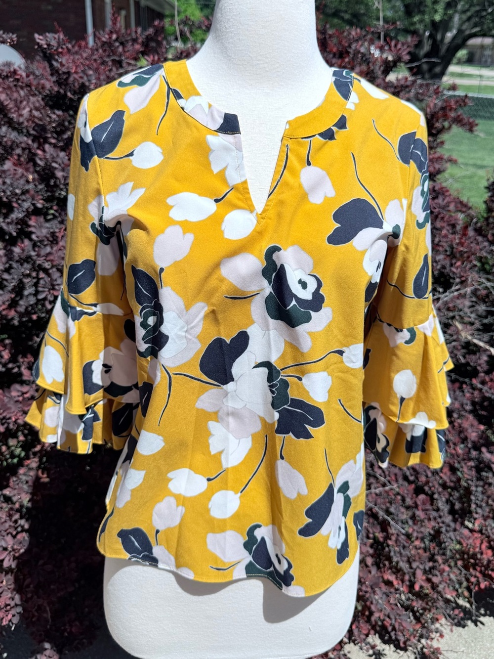 Ann Taylor Ruffle Sleeve V-Neck Top NWOT